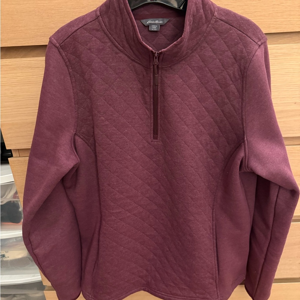 Eddie Bauer Burgundy Quilted Half-Zip Pullover